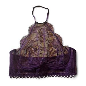 Victorias Secret Purple Lace Halter Very Sexy Bralette With Underwire 34B